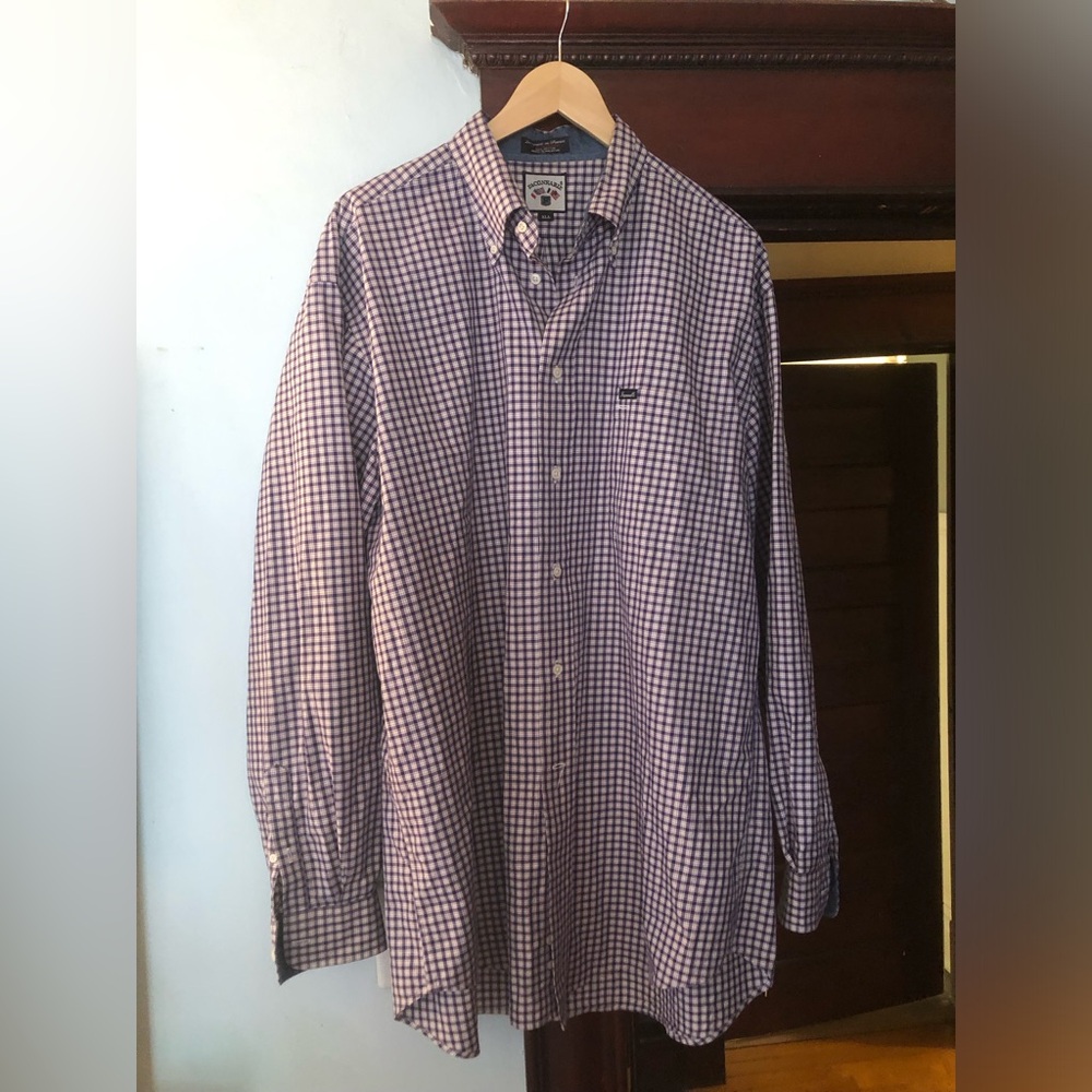 Faconnable Purple and White Gingham Button-Down Shirt